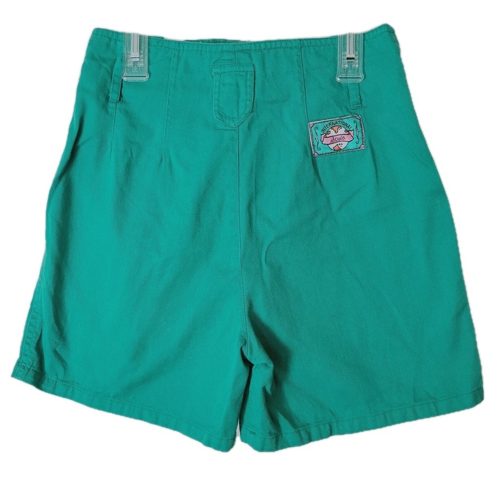 Vintage French Toast Shorts Girls 8 teal green Denim international boho 80s 90s.